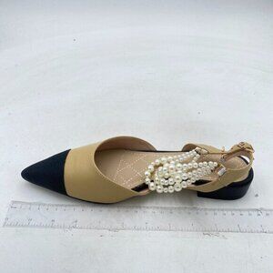 Nude Women's Classic Pointy Toe Pearl Ankle Strap Slip-on Low Heel D'Orsay Pumps